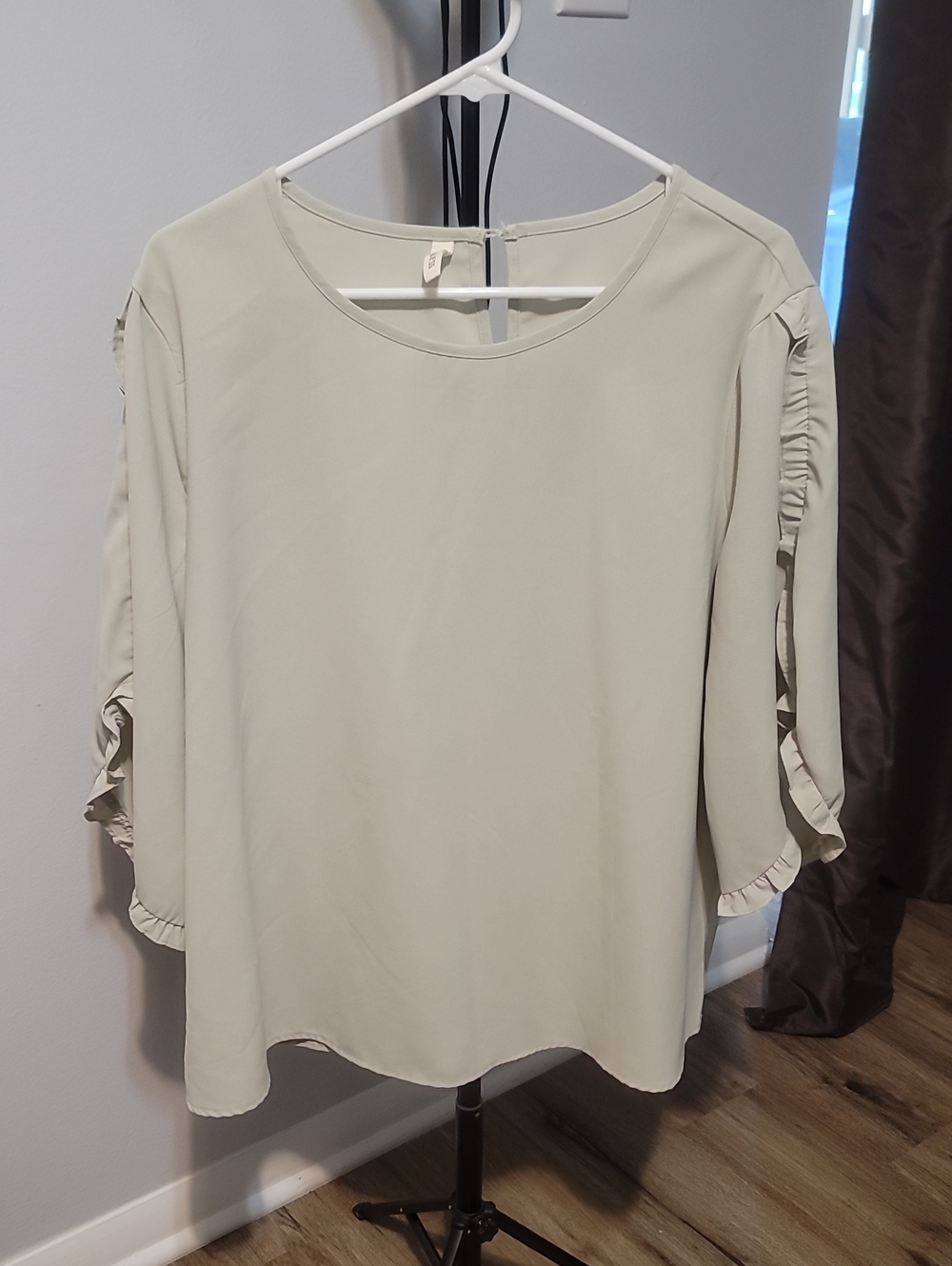 Brand New Light Sage Ruffle-Trim Blouse with Split Sleeves